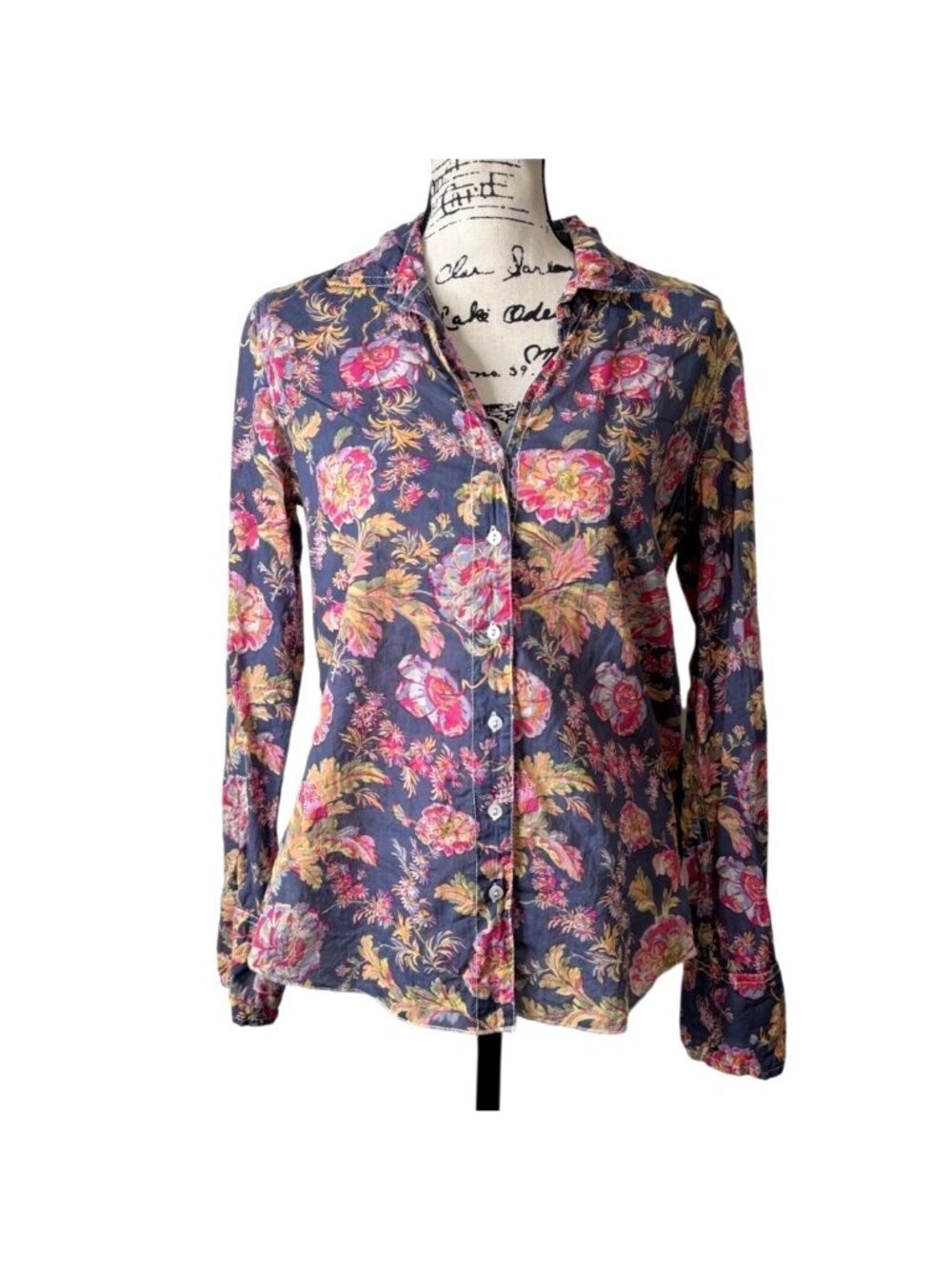 Cino Womens Size M Floral Top Button-Up Shirt Long Sleeves Cotton Boho